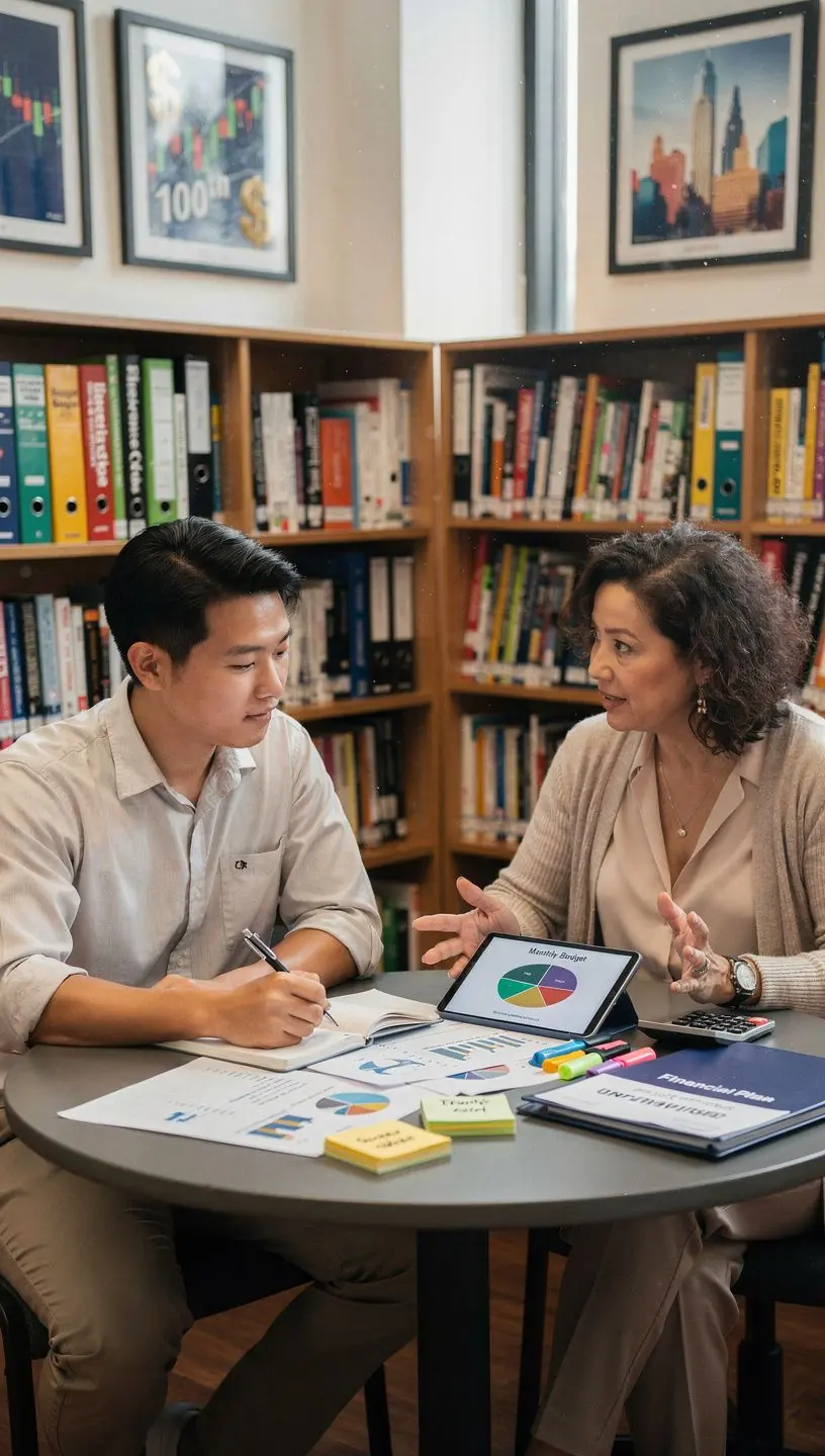 Tanácsadó segíti az ügyfelet személyre szabott pénzügyi stratégia kialakításában.